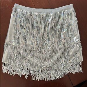 Silver Sequin Fringe Skirt